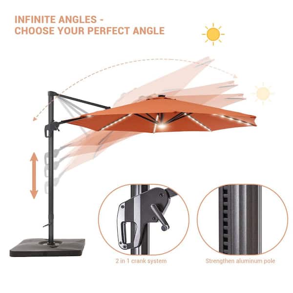 Sonkuki 11 ft. Round Solar LED Aluminum 360-Degree Rotation