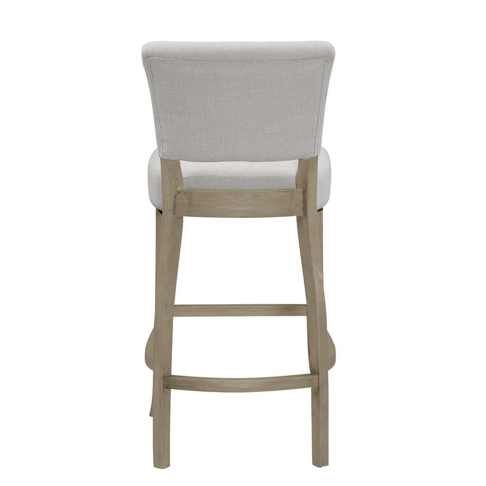 Classic Beige Upholstered Bar Stool with Antique Wood Legs