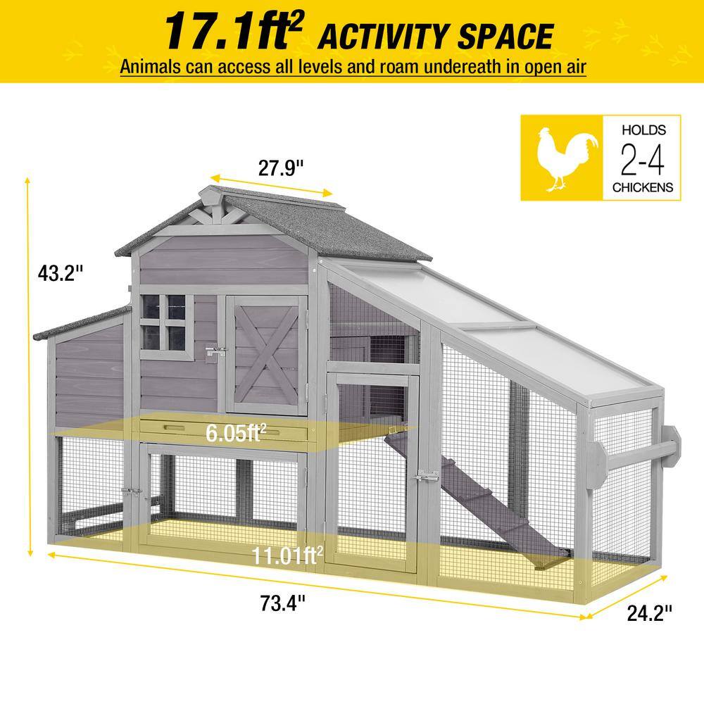 Gray Wooden Mobile Chicken Coop with Nesting Box and Wheels