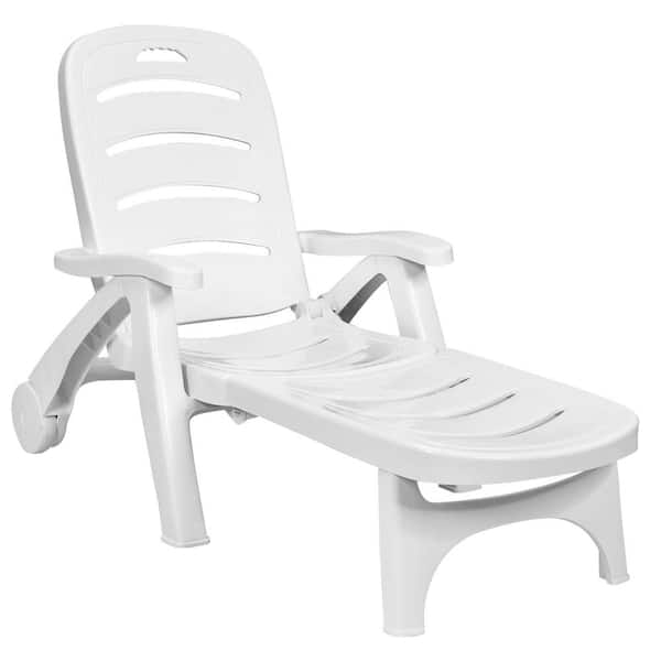 Costway Outdoor White Plastic Folding, Plastic Folding Chaise Lounge Outdoor