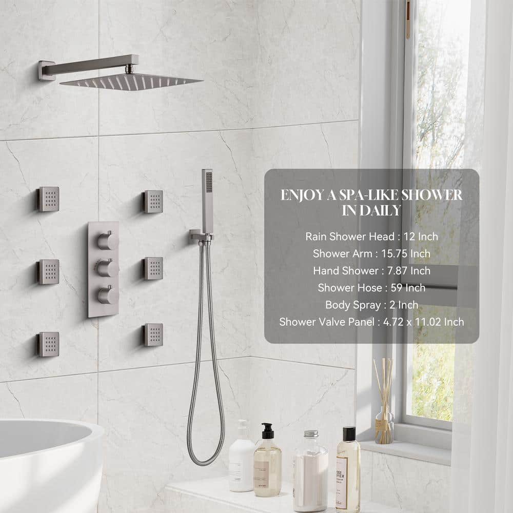 Large Brushed Nickel Dual Square Wall Mounted Shower System