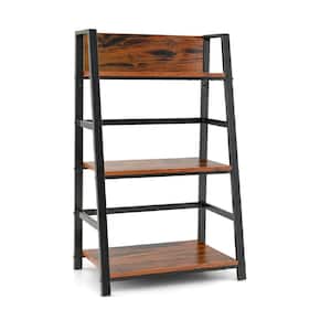 13.5 in. Wide Rustic Brown 3-Tier Ladder Bookshelf Industrial Storage Rack Bookcase Plant Display Shelf