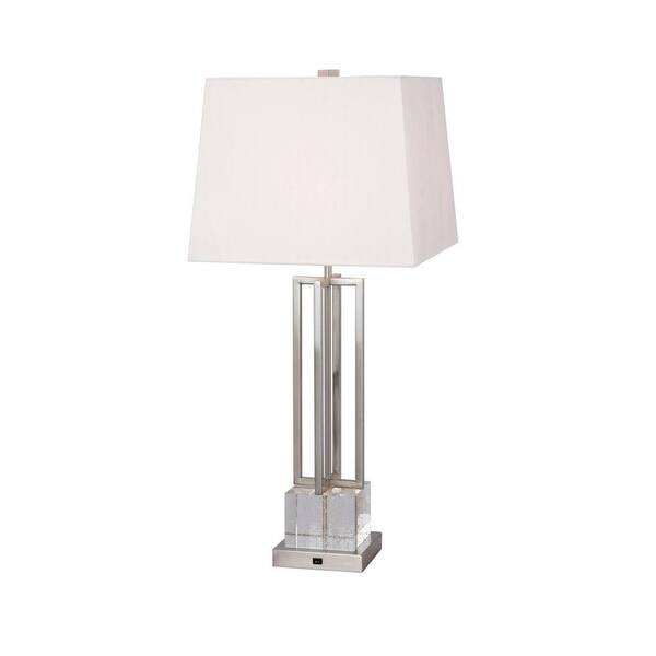 Fangio Lighting 30 in. Crystal and Brushed Steel Metal Table Lamp with LED Night Light