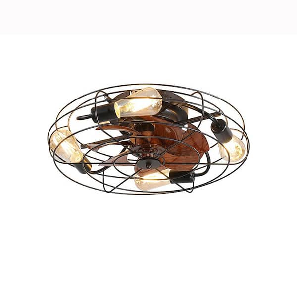 Unbranded 19 in. Indoor Black Industrial Caged Ceiling Fan with Lights, Farmhouse Low Profile Ceiling Fan Lights