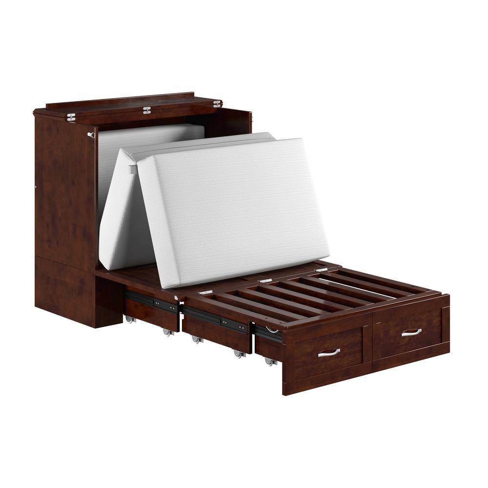 Hamilton Walnut Brown Wood Frame Queen Murphy Bed Chest with 6 in. Mattress, Storage and Built-in Charger - thumbnail 7