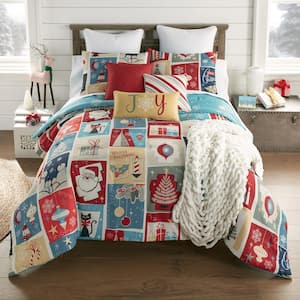 Retro Christmas 3-Piece Multicolor Queen Comforter Set