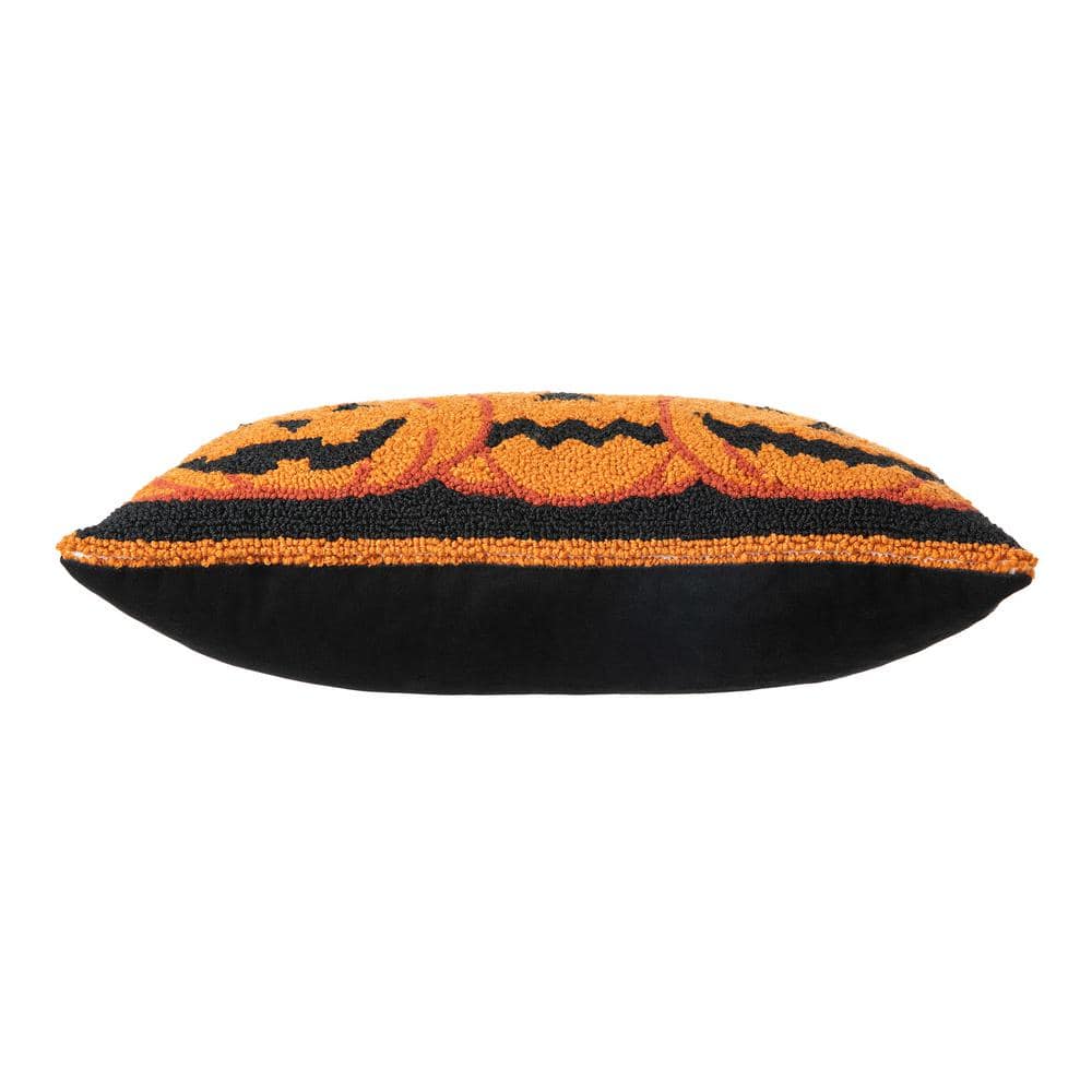 Handmade Black Halloween Pumpkins Rectangular Throw Pillow