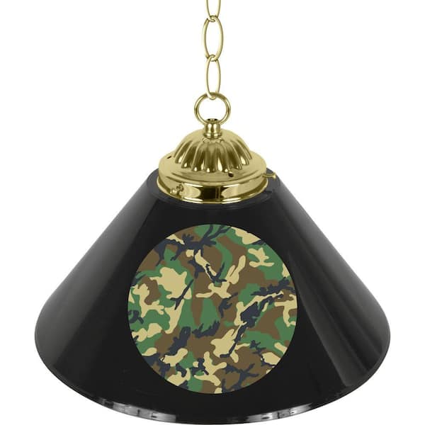 Trademark Hunt Camo 14 in. Single Shade Black and Brass Hanging Lamp