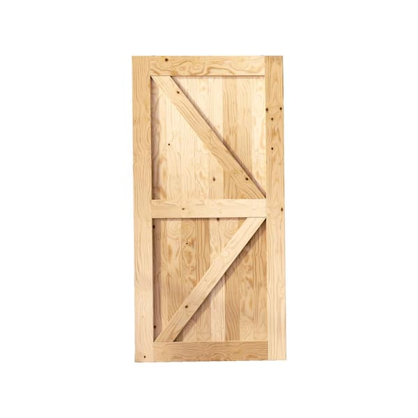 HOMACER 60 in. x 84 in. 5-in-1 Design Unfinished Solid Natural Pine Wood Panel Interior Sliding Barn Door Slab with Frame
