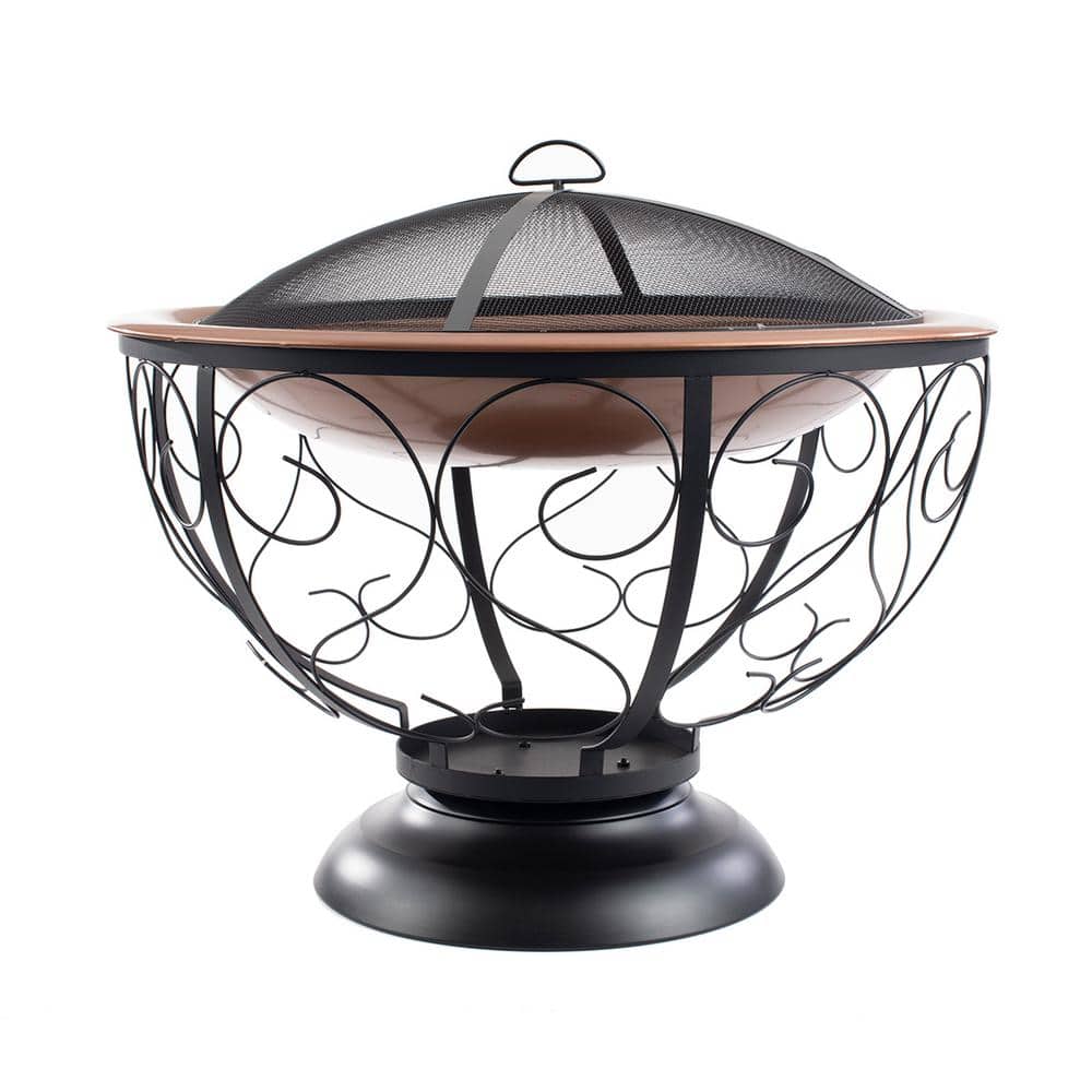 29" Black Round Steel Fire Pit with Porcelain Enamel Bowl