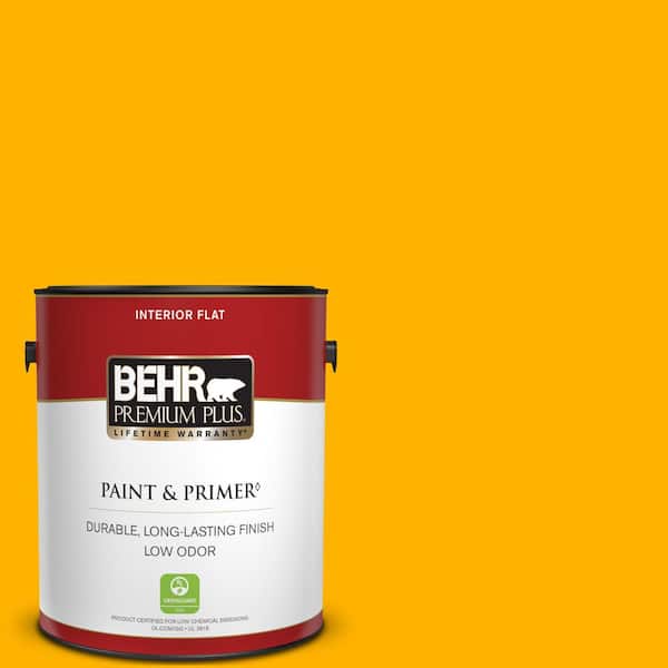 BEHR PREMIUM PLUS 1 gal. #310B-7 Saffron Thread Flat Low Odor Interior Paint & Primer