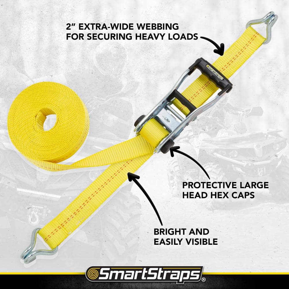 Yellow 30 ft. Heavy-Duty Ratchet Tie Down Strap with J-Hook