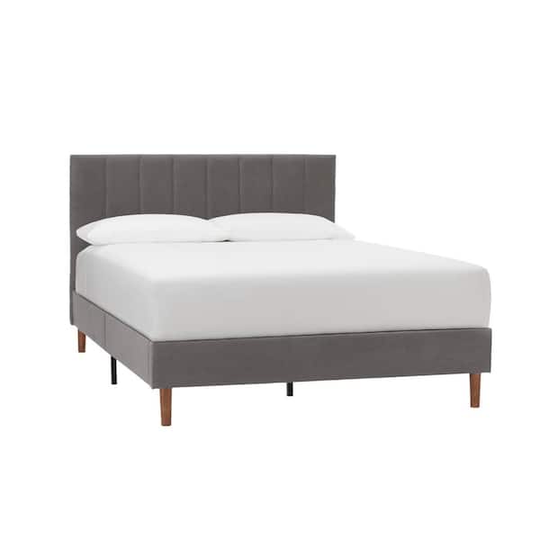 StyleWell Warrenton Charcoal Gray Upholstered Queen Platform Bed with Channel Tufting (61.2 in W. X 43.3 in H.)