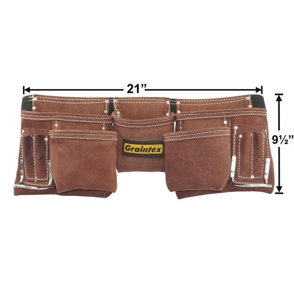 Graintex Brown 11-Pocket Suede Leather Tool Apron with 2 in