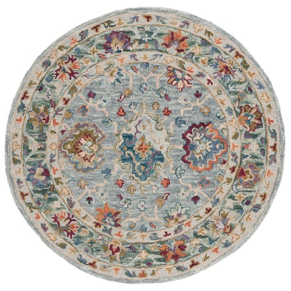 SAFAVIEH Aspen 3 ft. x 3 ft. Gray/Green Garden Border Round Area Rug