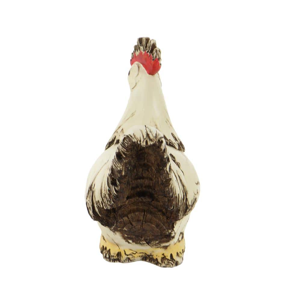12" Distressed White Polystone Rooster Garden Sculpture