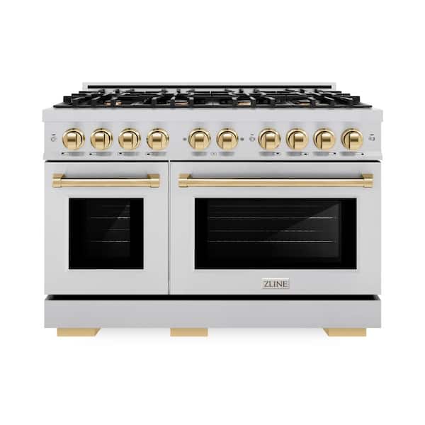 ZLINE Kitchen and Bath Select 48 in. 8-Burner Gas Range with Double Oven in Stainless Steel and Polished Gold