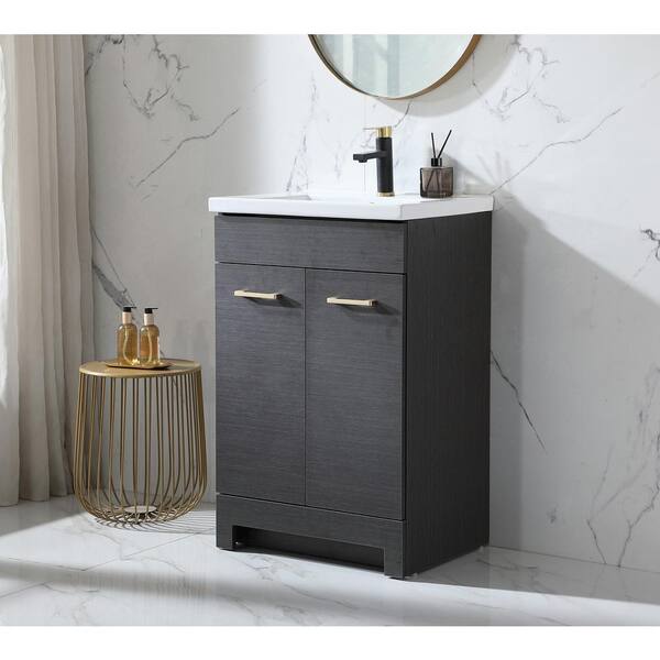 VAPSINT 24 in. W x 18 in. D x 34 in. H Single Bathroom Vanity in Ebony Grain with White Ceramic Sink