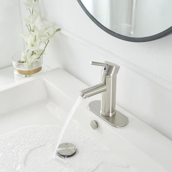 Single Hole Single Handle Bathroom Faucet RV Faucet Deck Mount 1 Hole or 3 Holes With Pop Up Drain in Brushed Nickel