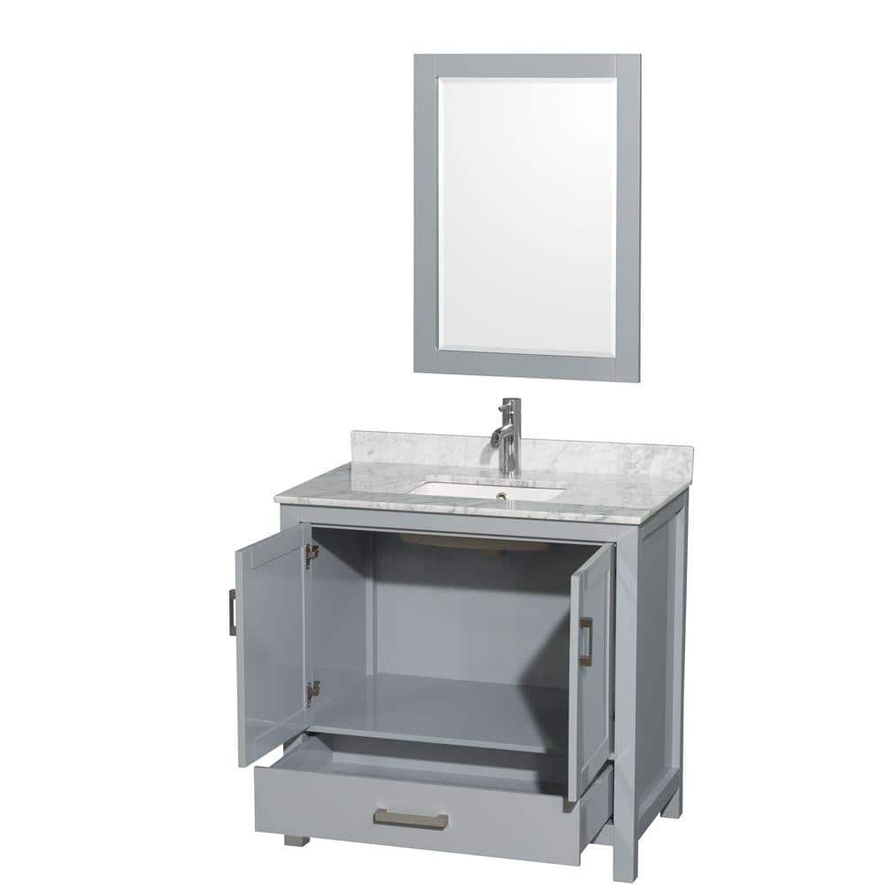 Sheffield 36" Gray Single Bathroom Vanity with White Marble Top