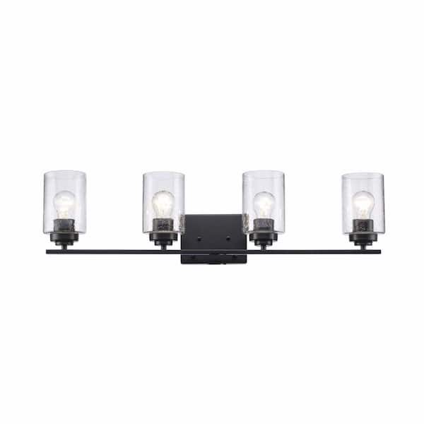 Bel Air Lighting Simi 31 in. 4-Light Black Bathroom Vanity Light Fixture with Seeded Glass Shades