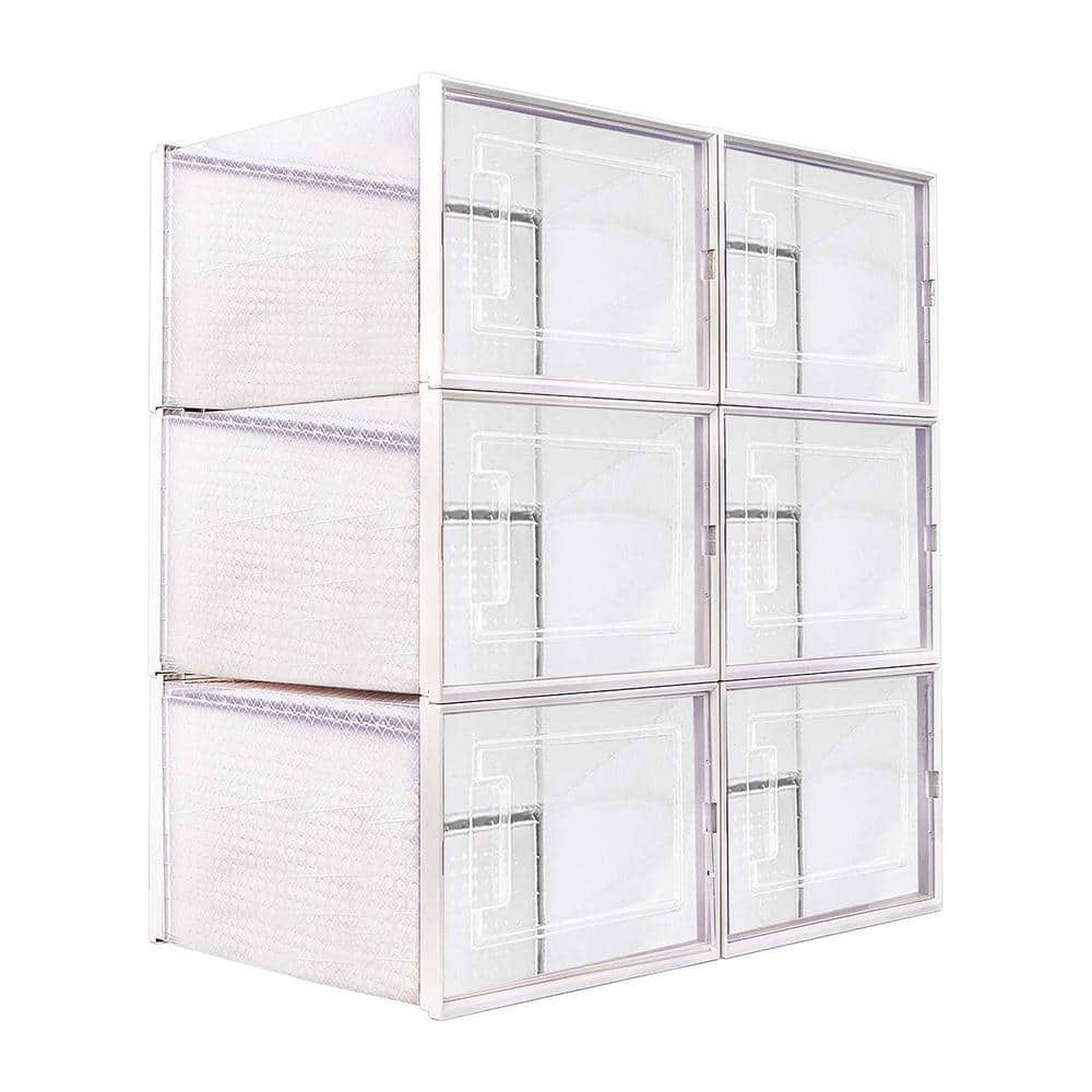 15-Pair Transparent and White Plastic Foldable Stackable Shoe