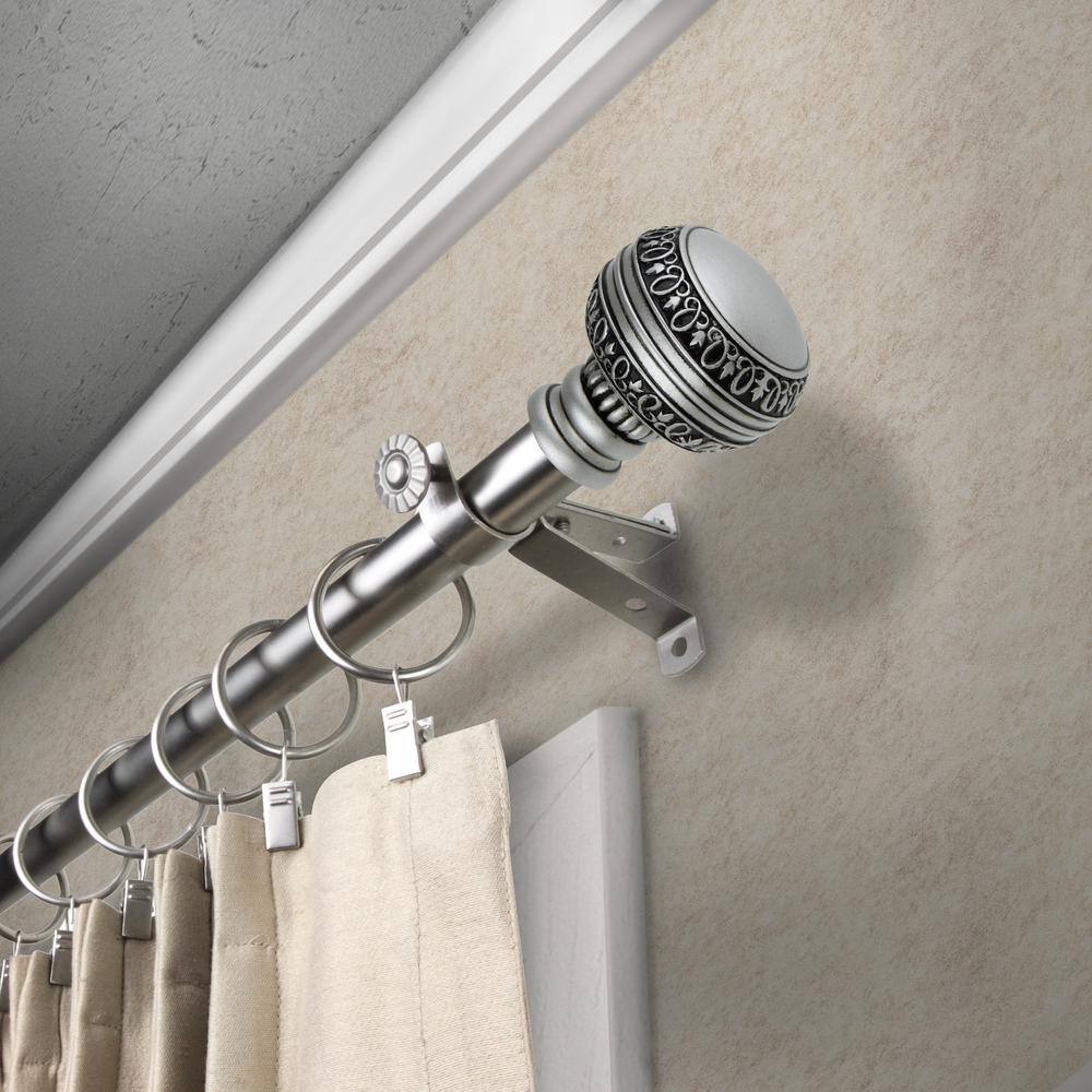 Satin Nickel Adjustable Curtain Rod with Ornate Finials