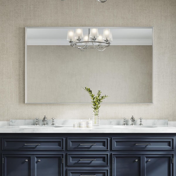 60 in. W x 36 in. H Rectangular Aluminum Framed Wall Bathroom Vanity Mirror in Brushed Nickel