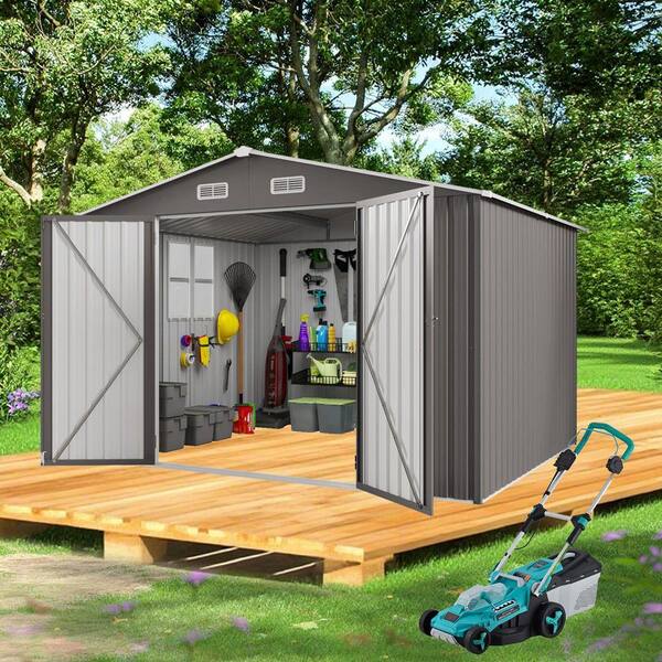 Sudzendf 10 ft. W x 12 ft. D Grey Metal Storage Shed with Double