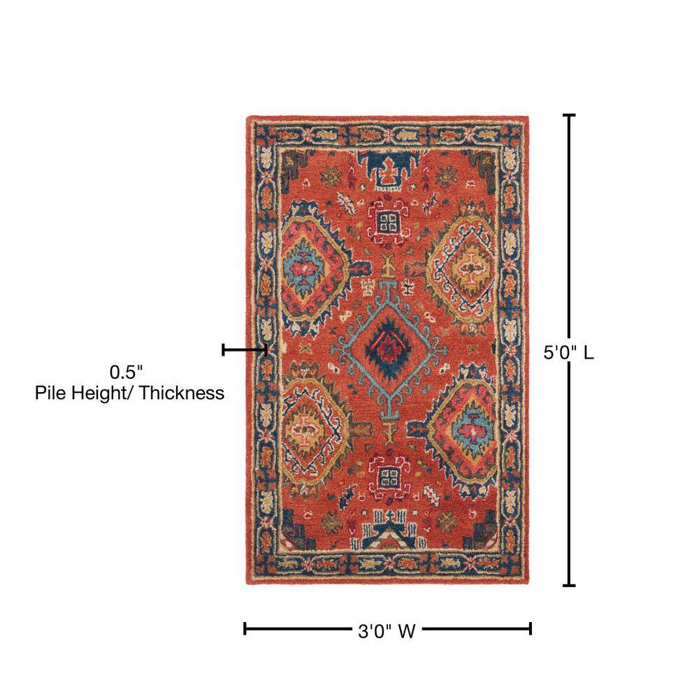 Heritage Rust and Navy Hand-Tufted Wool Area Rug 3' x 5'