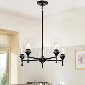 Arlo 5-Light Matte Black Modern Chandelier with Clear Glass Shades