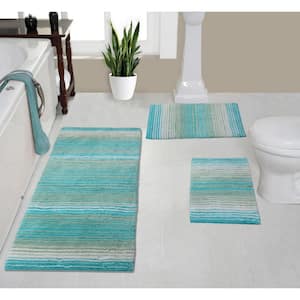 Gradiation Collection 100% Cotton Bath Rug, 3-Pcs Set with Runner, Turquoise