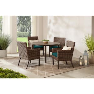 Fernlake 5-Piece Taupe Wicker Outdoor Patio Dining Set with CushionGuard Malachite Green Cushions