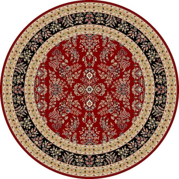 SAFAVIEH Lyndhurst Red/Black 8 ft. x 8 ft. Round Antique Floral Border ...