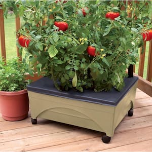 24.5 in. x 20.5 in. Patio Raised Garden Bed Grow Box Kit with Watering System and Casters in Sandstone