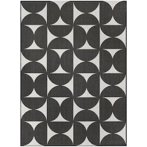 Camille Charcoal 7 ft. 10 in. x 10 ft. Geometric Indoor/Outdoor Area Rug