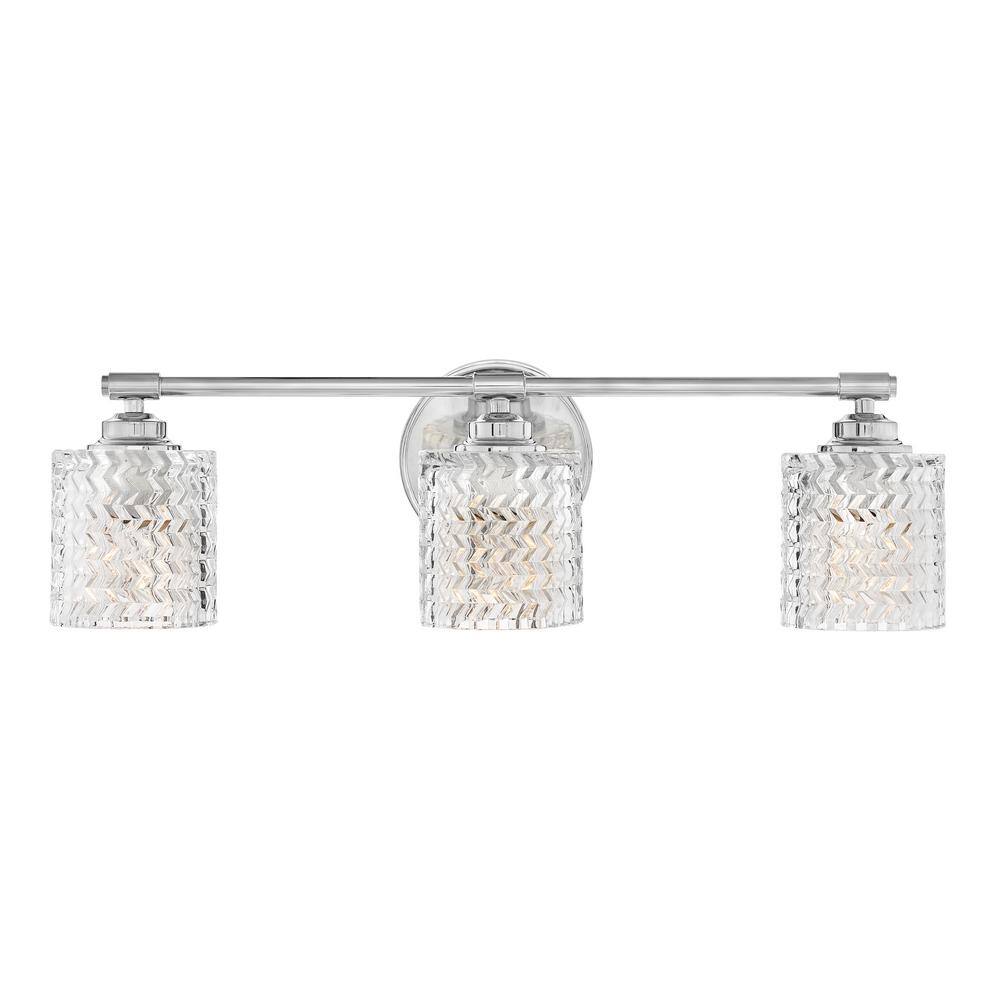 Elle Chrome 3-Light Vanity with Chevron Cut Clear Glass