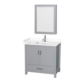 Sheffield 36 in. W x 22 in. D x 35 in. H Single Bath Vanity in Gray with White Cultured Marble Top and MC Mirror