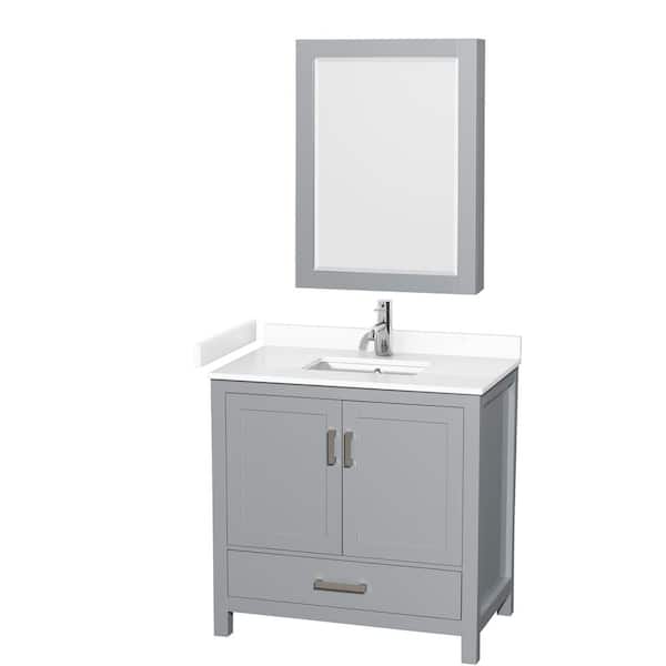 Wyndham Collection Sheffield 36 in. W x 22 in. D x 35 in. H Single Bath Vanity in Gray with White Cultured Marble Top and MC Mirror