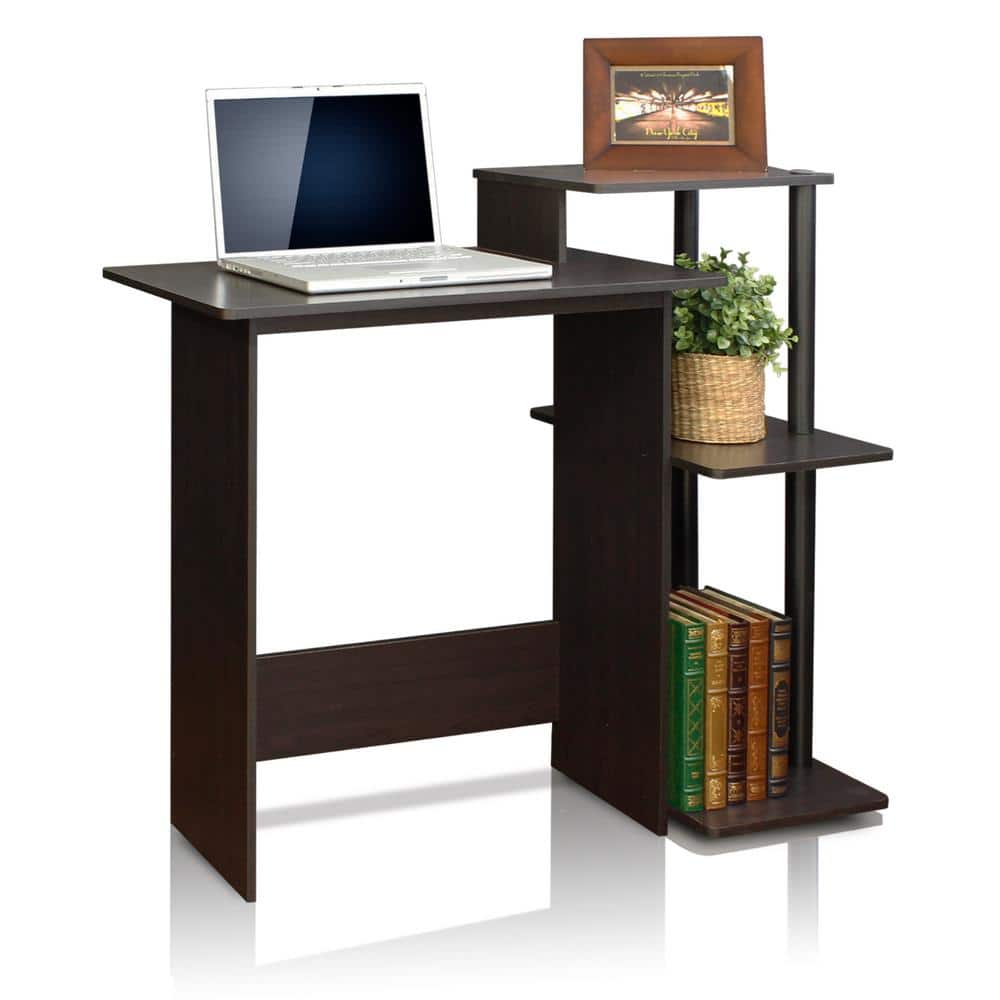 Espresso Black Compact Home Office Computer Desk with Shelves