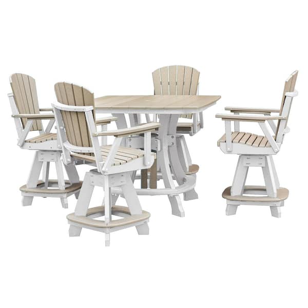 Adirondack Series White 5 Piece Poly Resin Square Counter Height Outdoor Dining Set