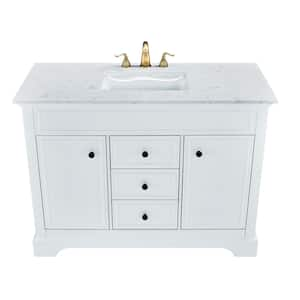 48 in. Freestanding White Bath Vanity with White Carrara Marble Top Assembled