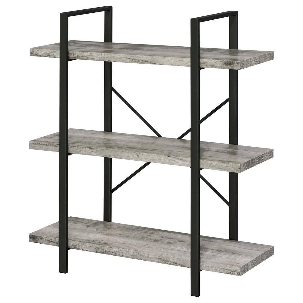 Pearl Silver Transitional 3-Shelf Bookcase in Gray Driftwood