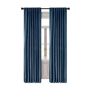 Premium Velvet Blue Solid 50 in. W x 63 in. L Rod Pocket With Back Tab Room Darkening Curtain Panel
