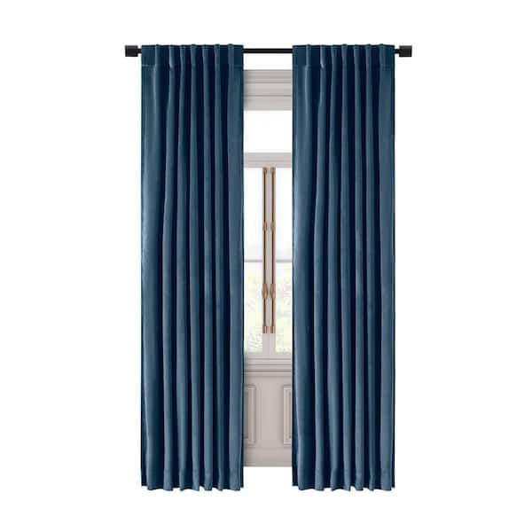 RICARDO Premium Velvet Blue Solid 50 in. W x 96 in. L Rod Pocket With Back Tab Room Darkening Curtain Panel