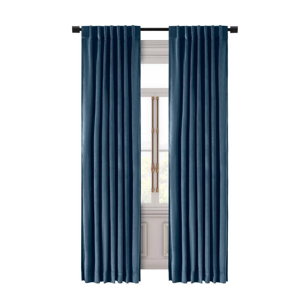 Premium Velvet Blue Solid 50 in. W x 108 in. L Rod Pocket With Back Tab Room Darkening Curtain Panel price history on PriceWatchPro