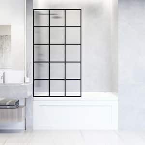 Mosaic 34 in. W x 62 in. H Framed Fixed Tub Screen Door in Matte Black with 3/8 in. (10mm) Fluted Glass