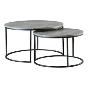 35 in. Gray Marble Nesting End Table Metal Frame (Set of 2)
