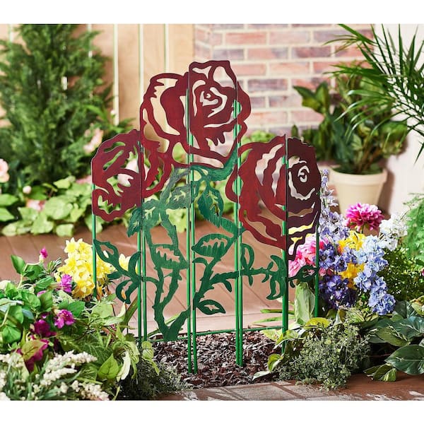 Evergreen Enterprises 34 in. x 25 in. Metal 5 Panel Garden Stake, Rose