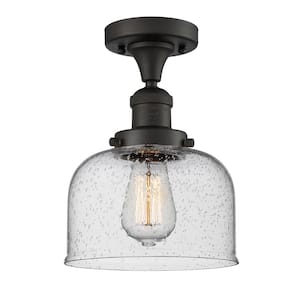 Bell 8 in. 1-Light Oil Rubbed Bronze Semi-Flush Mount with Seedy Glass Shade